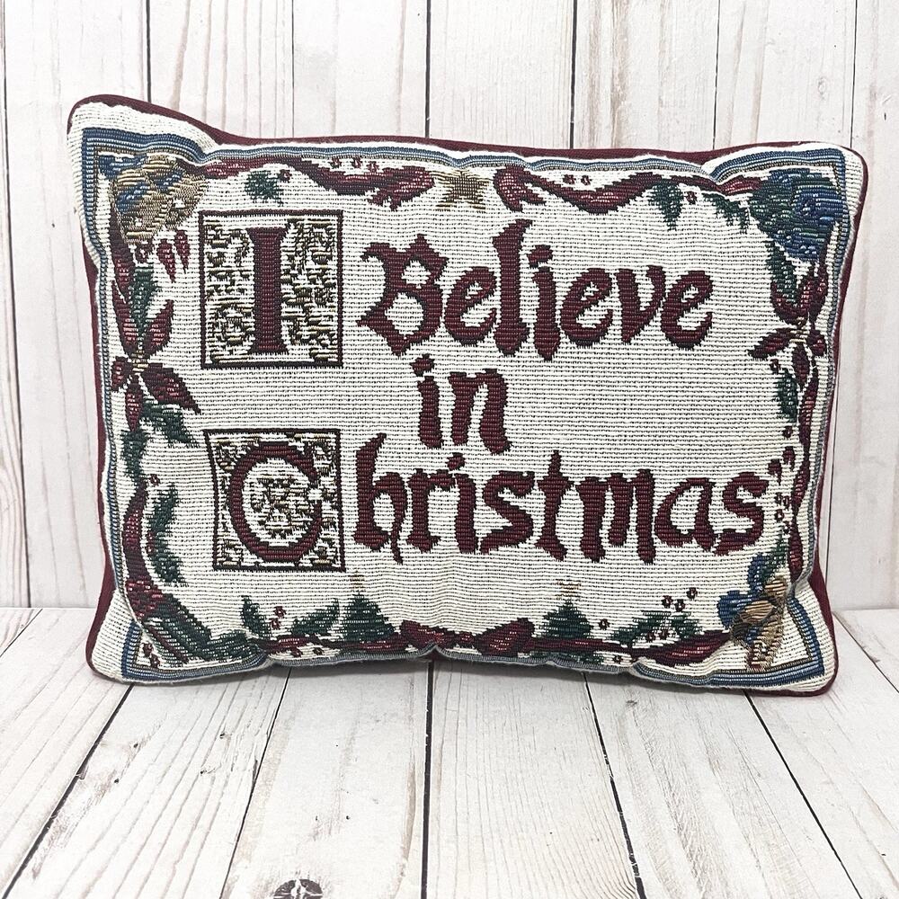 Christmas Needlepoint  Tapestry Small Throw Pillow  Believe In Christmas 12"x 9"